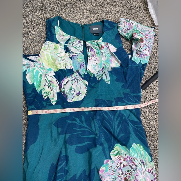 Anthropologie Maeve Elia Open Shoulder Midi Fit Flare Floral Teal dress Sz 0 - Picture 13 of 15